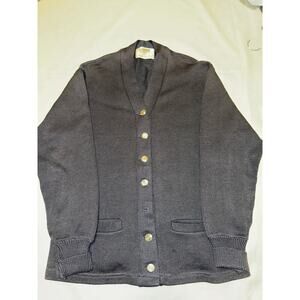💕 Vintage Academia Old Money Custom 100% Wool Navy cardigan Women Medium Classic